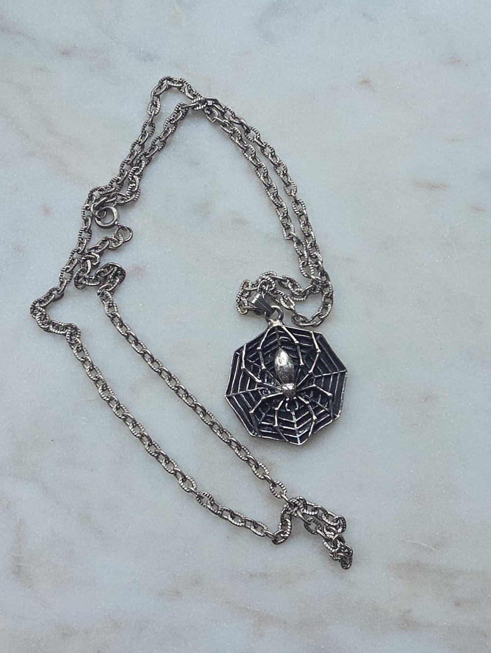 Silver Tone Spider Web Necklace